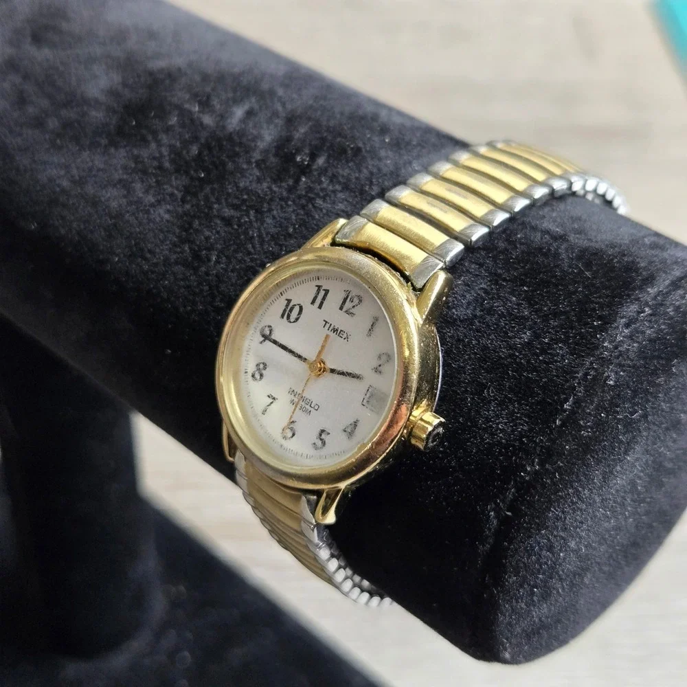 Timex T2H381 Women's Indiglo Quartz Date WR 30M Two Tone Watch Working 6.5